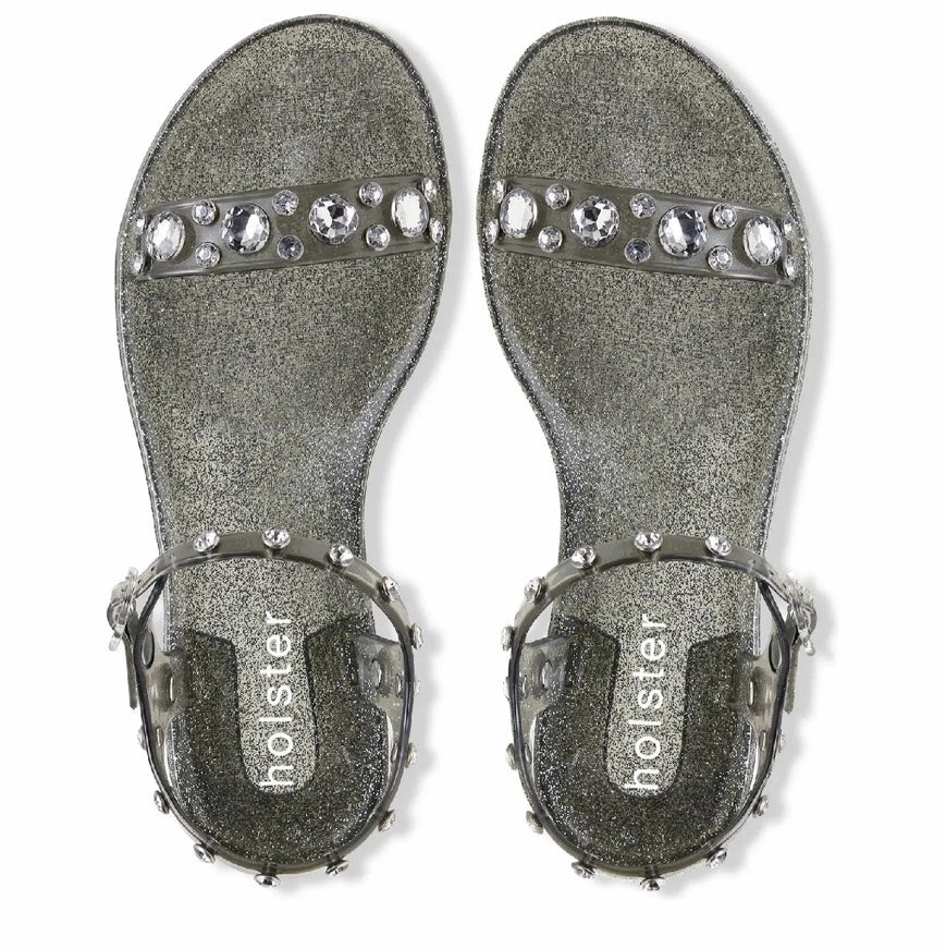 Holster Women's Glitz Strappy Sandals in Clear Pewter Glitter Holster Fashion