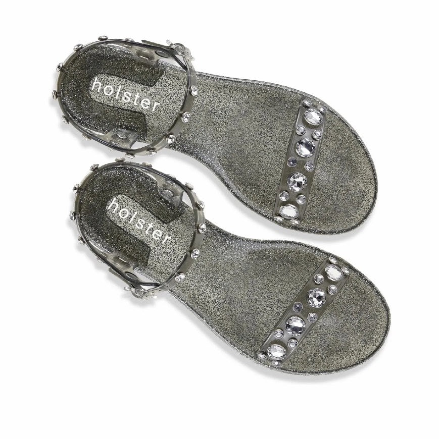 Holster Women's Glitz Strappy Sandals in Clear Pewter Glitter Holster Fashion