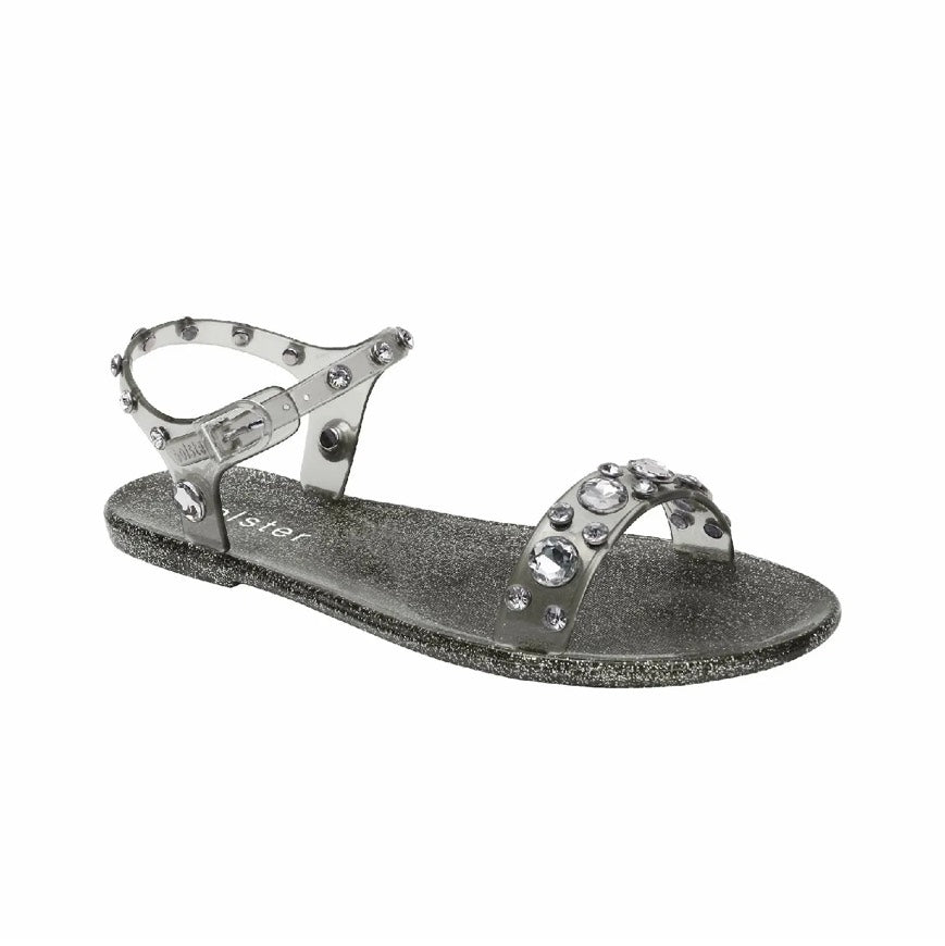 Holster Women's Glitz Strappy Sandals in Clear Pewter Glitter Holster Fashion