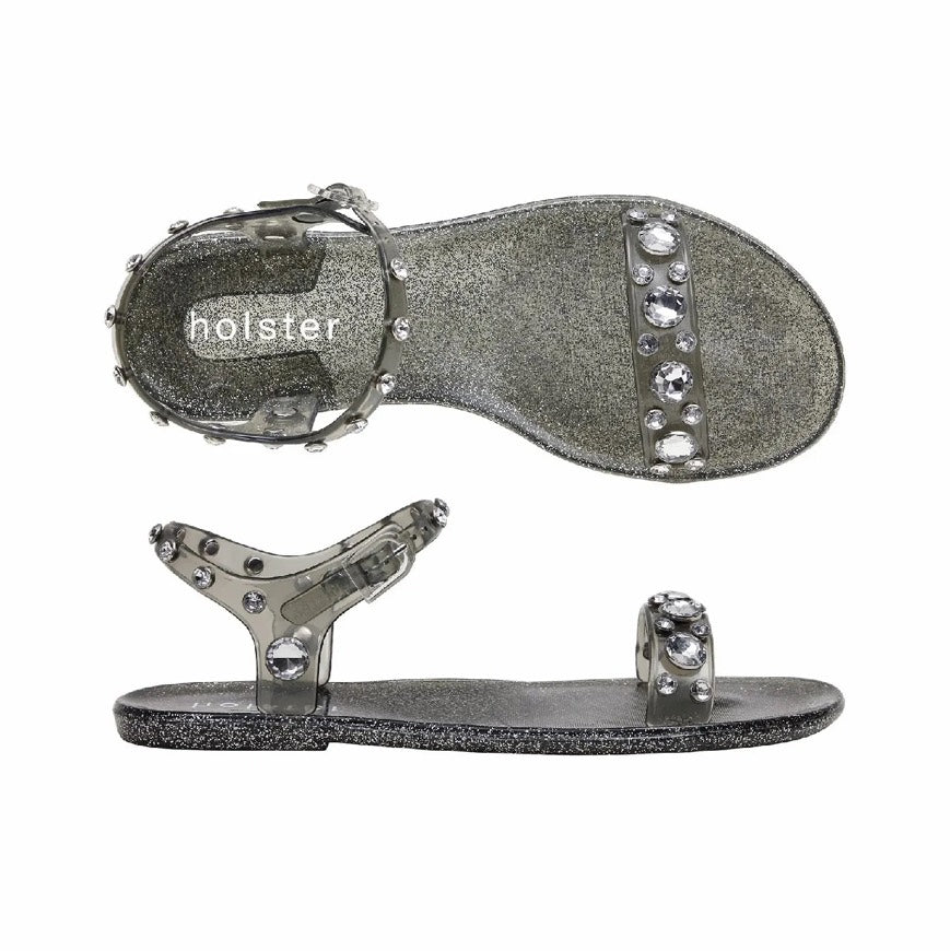 Holster Women's Glitz Strappy Sandals in Clear Pewter Glitter Holster Fashion