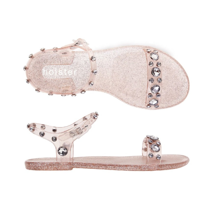 Holster Women's Glitz Strappy Sandals in Clear Rose Glitter Holster Fashion